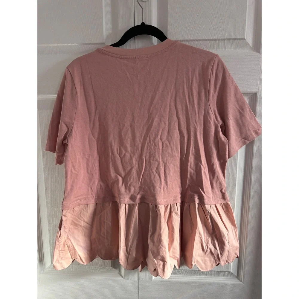 ENGLISH FACTORY Pink Scallop Trim Peplum Top Short Sleeve Crew Neck Women Size S - Picture 7 of 7